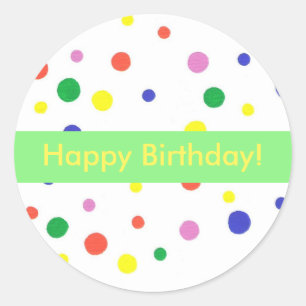 Colorful Polka Dots Happy Birthday Stickers