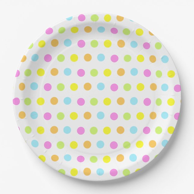 Colorful Polka Dots in Pastel Colors Paper Plates (Front)