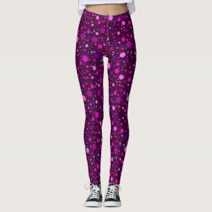 Colorful Polka Dots in Pink, Purple, Blue on Black Leggings