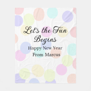 Colorful polka dots let's the fun begins new year fleece blanket