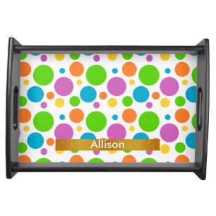 Colorful Polka Dots Monogram Rectangle Small Serving Tray