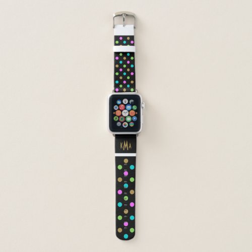 Colorful Polka Dots Monogrammed Black 38mm Apple Watch Band