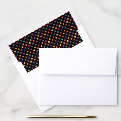 Colorful Polka Dots On Black Envelope Liner