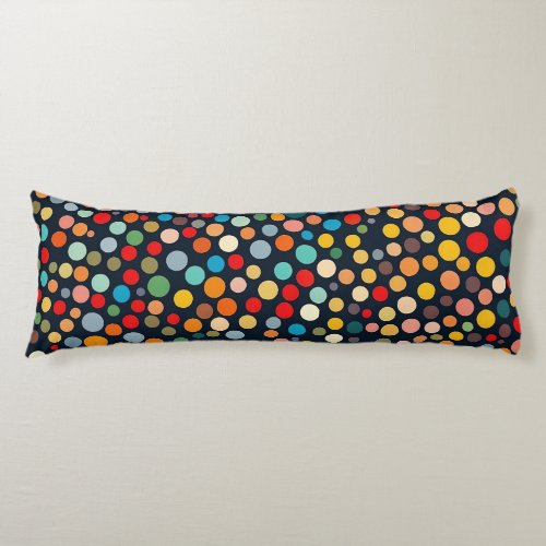 Colorful Polka Dots on Dark Background Body Pillow