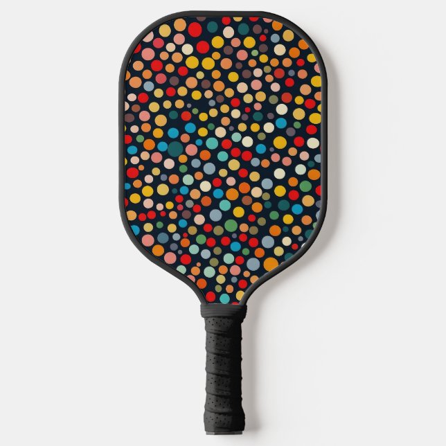 Colorful Polka Dots on Dark Background Pickleball Paddle (Front)