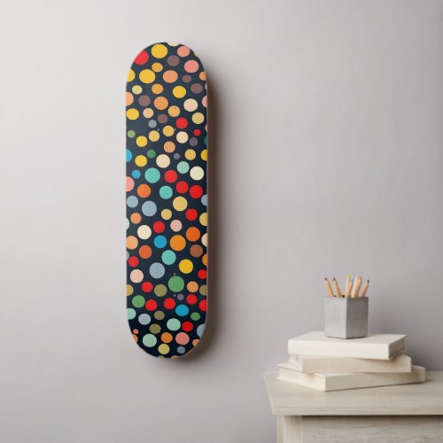 Colorful Polka Dots on Dark Background Skateboard