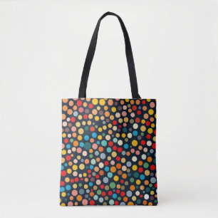 Colorful Polka Dots on Dark Background Tote Bag
