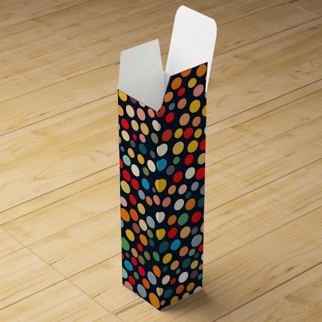 Colorful Polka Dots on Dark Background Wine Box (Opened)