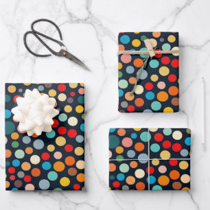 Colorful Polka Dots on Dark Background Wrapping Paper Sheets