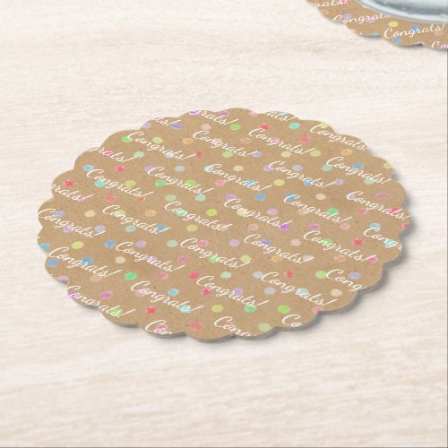 Colorful Polka Dots On Faux Kraft Paper Background Paper Coaster