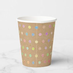 Colorful Polka Dots On Faux Kraft Paper Background Paper Cups | Zazzle