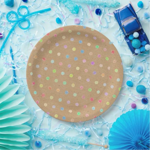 Colorful Polka Dots On Faux Kraft Paper Background Paper Plates