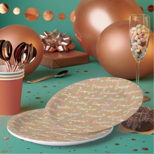 Colorful Polka Dots On Faux Kraft Paper Background Paper Plates