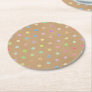 Colorful Polka Dots On Faux Kraft Paper Background Round Paper Coaster