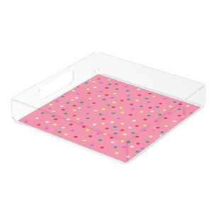 Colorful Polka Dots on Pink Acrylic Tray