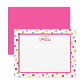 Colorful Polka Dots on Pink Cute Girly Note Card