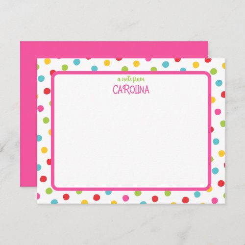 Colorful Polka Dots on Pink Cute Girly Note Card