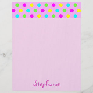 Colorful Polka Dots on Pink Girly Name Letterhead