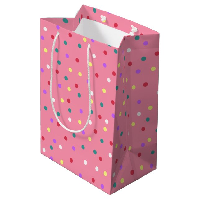 Colorful Polka Dots on Pink Medium Gift Bag (Back Angled)