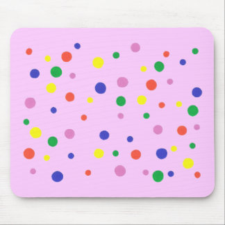 Colorful polka dots on pink, on mousepads