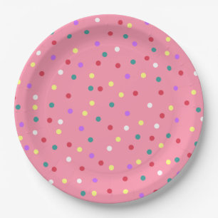 Colorful Polka Dots on Pink Paper Plates
