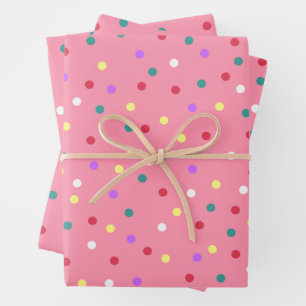 Colorful Polka Dots on Pink Wrapping Paper Sheets