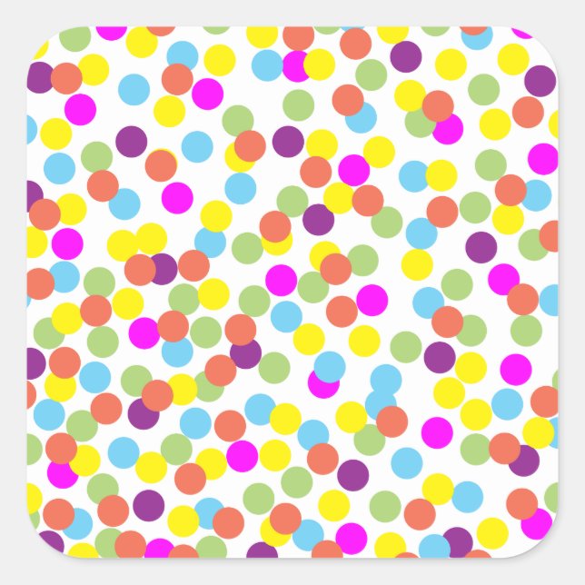 Colorful Polka-Dots on White Square Sticker (Front)