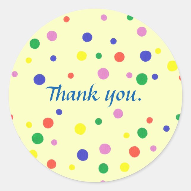 Colorful Polka Dots on Yellow Thank you Stickers (Front)