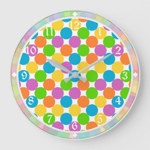 Colorful Polka Dots Pattern Large Clock