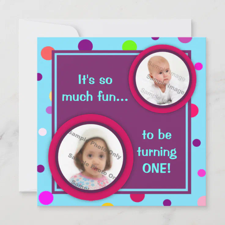 Colorful Polka Dots Photo Birthday Party Invitation | Zazzle