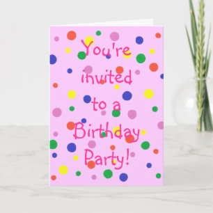 Colorful Polka Dots Pink Birthday Party for Kids Invitation