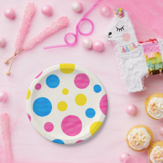 Colorful Polka Dots Pink Blue Yellow Retro Paper Plates