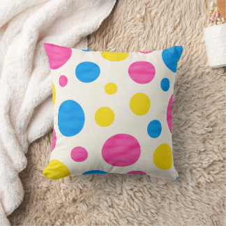 Colorful Polka Dots Pink Blue Yellow Retro Throw Pillow