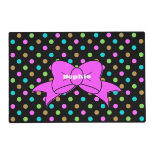 Colorful Polka Dots Pink Bow Pet Feeding Mat
