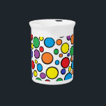 Colorful Polka Dots Pitcher<br><div class="desc">Abstract art of polka dots of different colors outlined in black against a white background.</div>