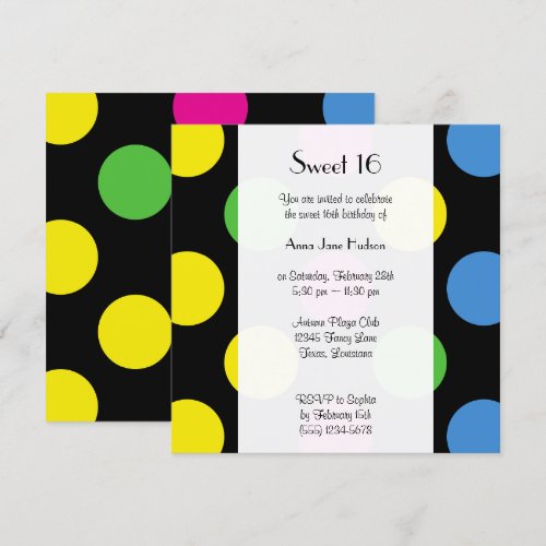 Sweet 16 Polka Dots Pink Green Yellow Blue Invites