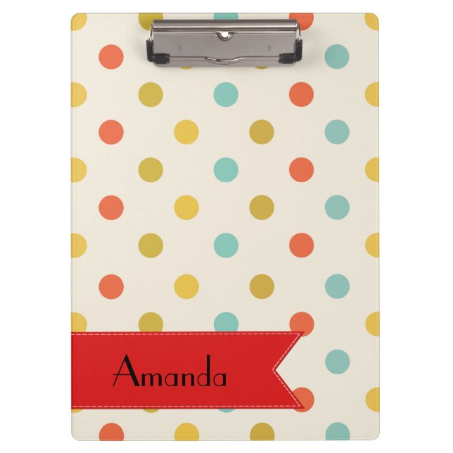 Colorful Polka Dots, Polka Dot Pattern, Your Name Clipboard (Front)