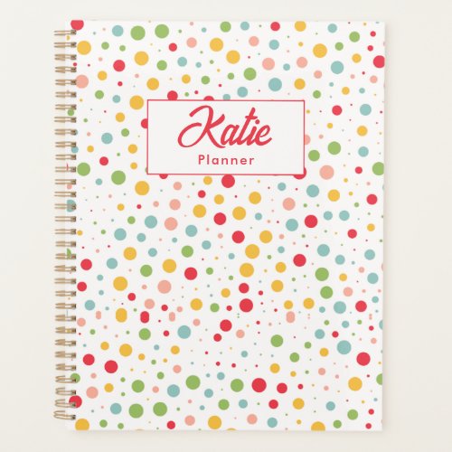 Colorful Polka Dots Red Personalized Name Planner