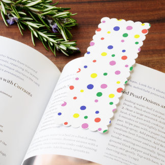 Colorful polka dots, solid blue on back bookmarks
