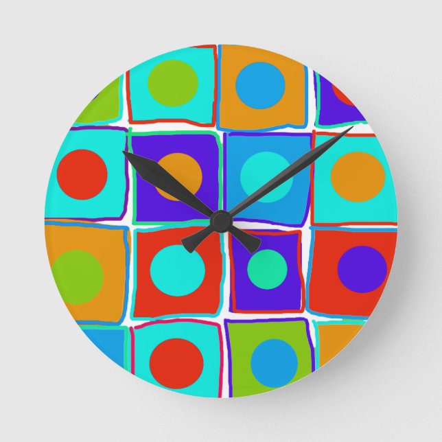 Colorful Polka Dots & Squares Art Clock (Front)