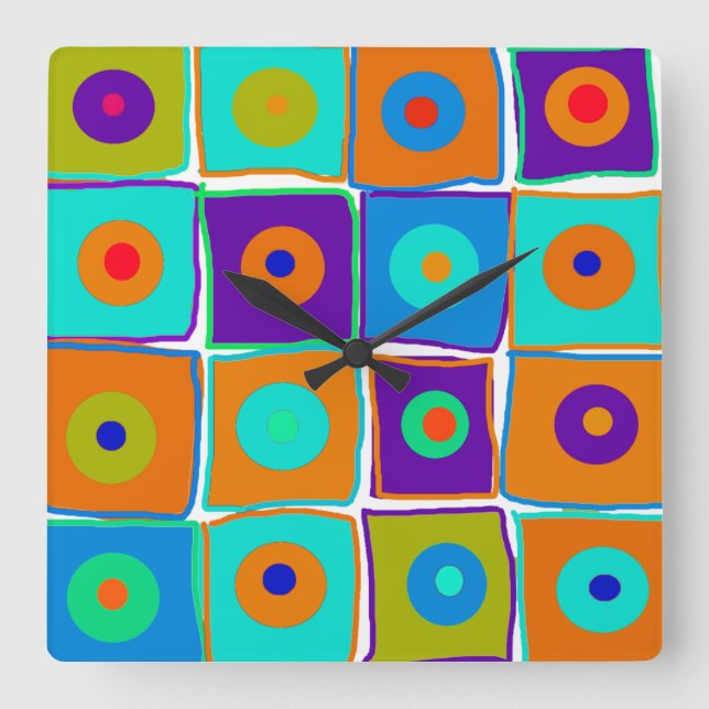 Colorful Polka Dots & Squares Art Clock (Front)