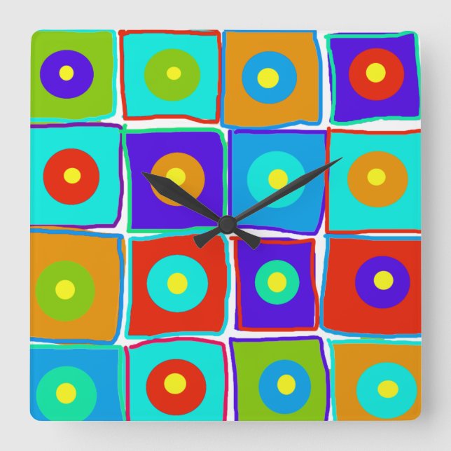 Colorful Polka Dots & Squares Art Clock (Front)
