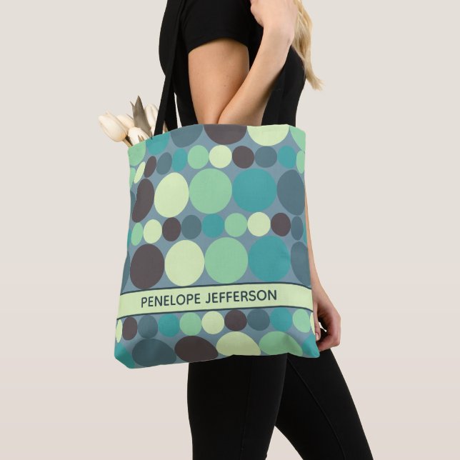 Colorful Polka Dots Stripe Simple Personalized Tote Bag (Close Up)