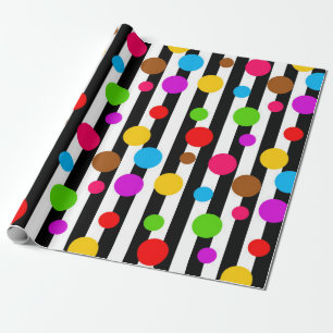 Colorful Polka Dots Stripes Wrapping Paper
