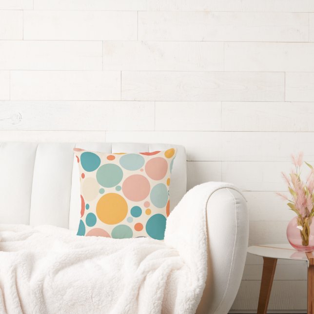 Colorful Polka Dots Throw Pillow (Couch)
