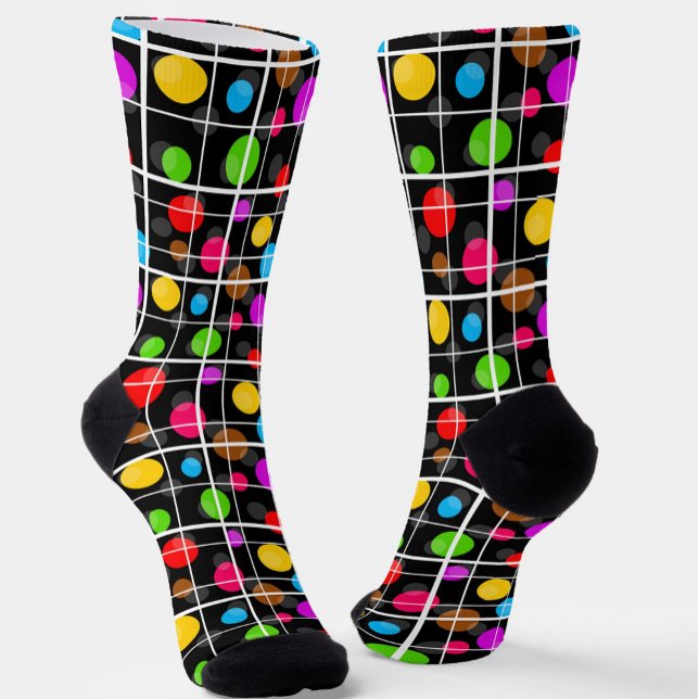 Colorful Polka Dots Windowpane Pattern Design  Socks (Creator Uploaded)