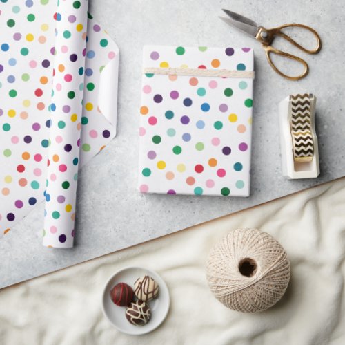 Colorful Polkadot Art Pattern On Crisp White Wrapping Paper
