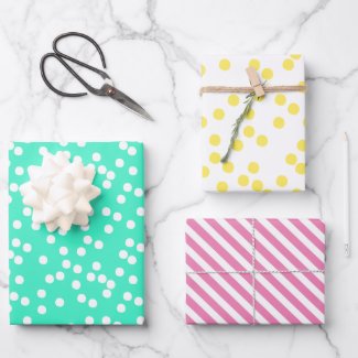 Colorful Polkadots and Striped Patterned Wrapping Paper Sheets