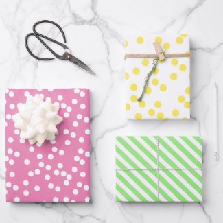 Colorful Polkadots and Striped Patterned Wrapping Paper Sheets