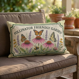 Colorful Pollinator Friendly Garden Sign Lumbar Pillow